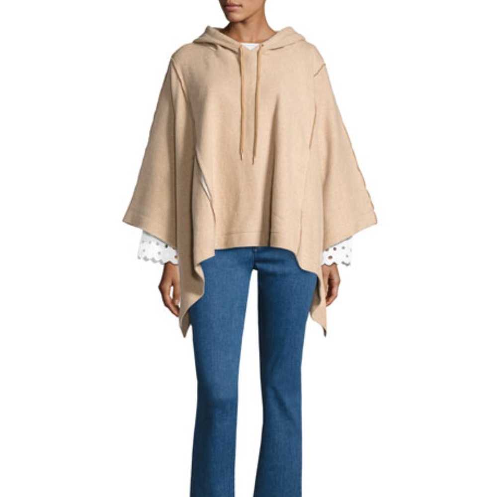 See by Chloe Hooded Rib-Knit Poncho Sweater